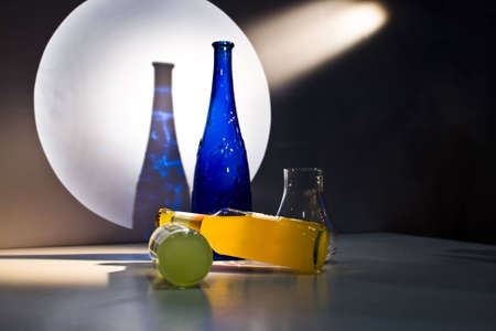 vase and fruit drink under the spotlight .の写真素材