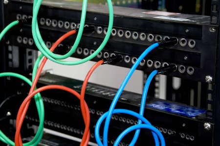 Inputs and jacks of small studio mixerの写真素材