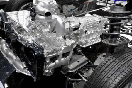 Complex engine of modern car interior viewの写真素材