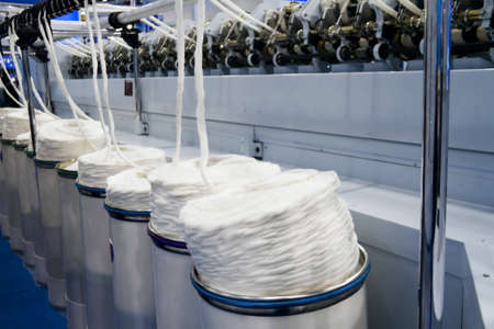 Cotton yarn production in a textile factory の写真素材