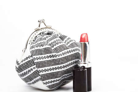 The handwork does Makeup bag isolated on white の写真素材