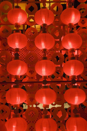 The traditional red lanterns at night for chinese new yearの写真素材