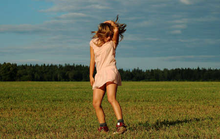 women happiness girls positivity young erotic sexy activity happy emotions nature summer plant green sky single blue beauty tree cloud landscape idyllic environment non-urban rural panoramic woods hair blond body party fun relaxation music dancingの写真素材