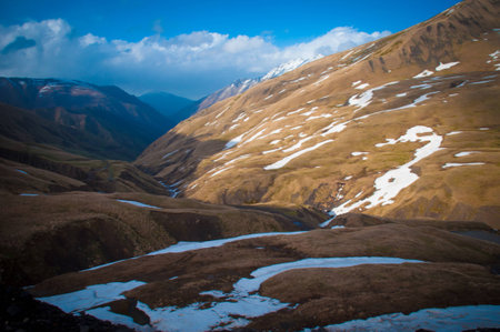 Panoramic view of the Caucasus mountains in Georgiaの写真素材