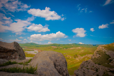 Panoramic view of the Caucasus mountains in Georgiaの写真素材
