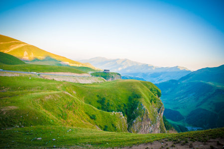 Panoramic view of the Caucasus mountains in Georgiaの写真素材