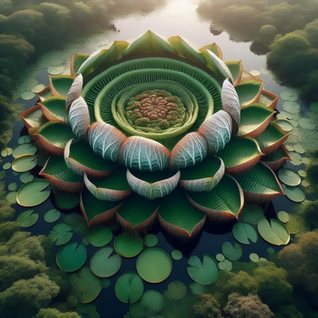 A giant Amazon water lily pad, Ai generated imageの写真素材