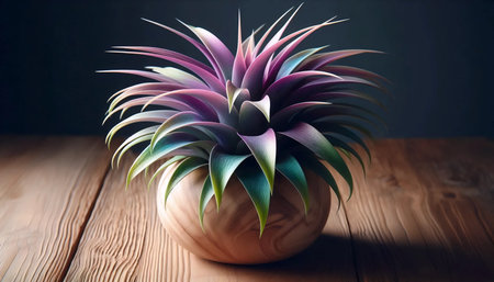 A jewel-toned air plant on driftwood, Ai generated imageの写真素材