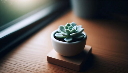 Small Succulent in White Pot, Ai generated imageの写真素材