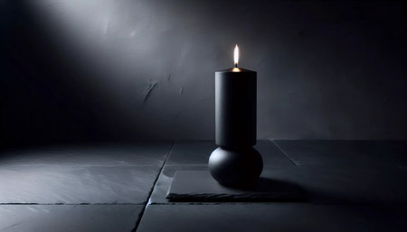 Single Black Candle on Slate Tile, Ai generated imageの写真素材