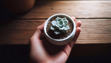 Small Succulent in White Pot, Ai generated imageの写真素材