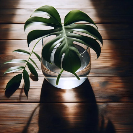 Monstera Leaf in Clear Vase, Ai generated image