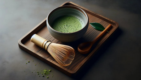 Matcha Bowl with Bamboo Whisk, Ai generated imageの写真素材