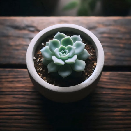 Small Succulent in White Pot, Ai generated image