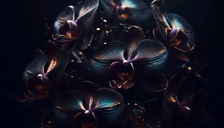 A rare black orchid close-up, Ai generated image
