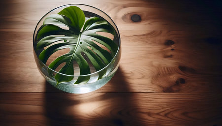 Monstera Leaf in Clear Vase, Ai generated imageの写真素材