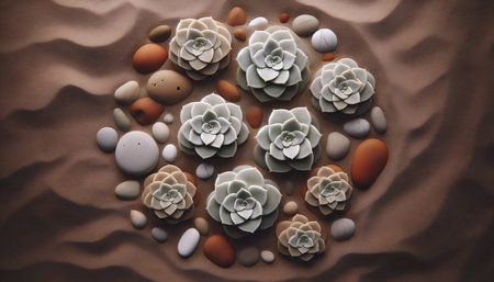 A living stone succulent arrangement, Ai generated imageの写真素材