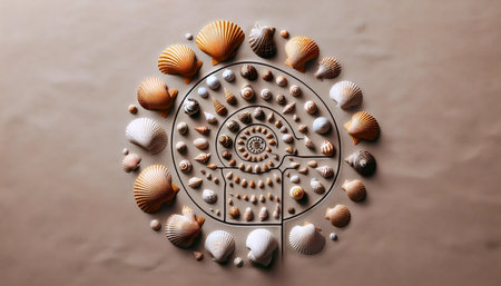 The Fibonacci in sea shell collection, Ai generated image