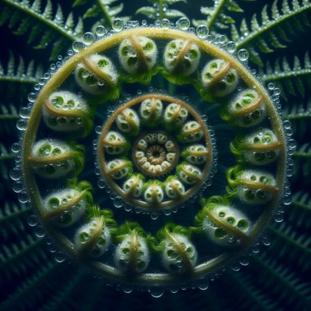 The Fibonacci in fern unfurling, Ai generated imageの写真素材