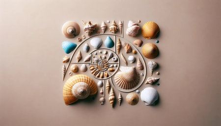 The Fibonacci in sea shell collection, Ai generated image