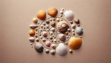 The Fibonacci in sea shell collection, Ai generated image