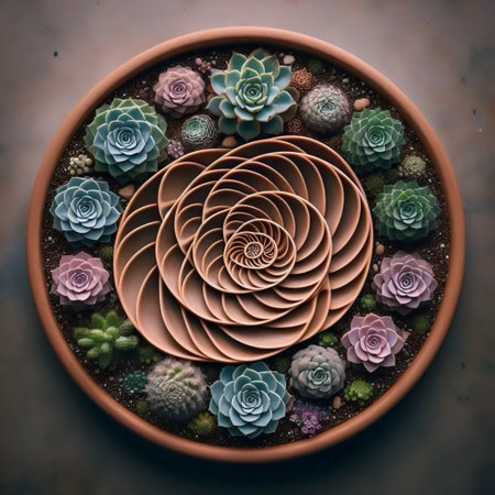 The Fibonacci succulents flat lay, Ai generated imageの写真素材