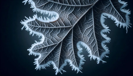 A frost-covered oak leaf, Ai generated imageの写真素材