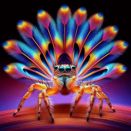 A peacock spider displaying, Ai generated imageの写真素材