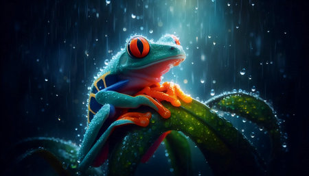 A red-eyed tree frog at night, Ai generated imageの写真素材