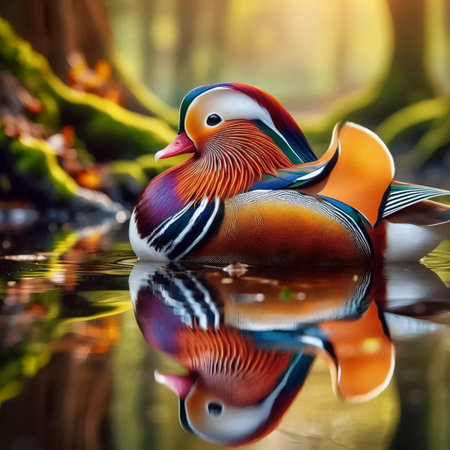 A mandarin duck in water, Ai generated imageの写真素材