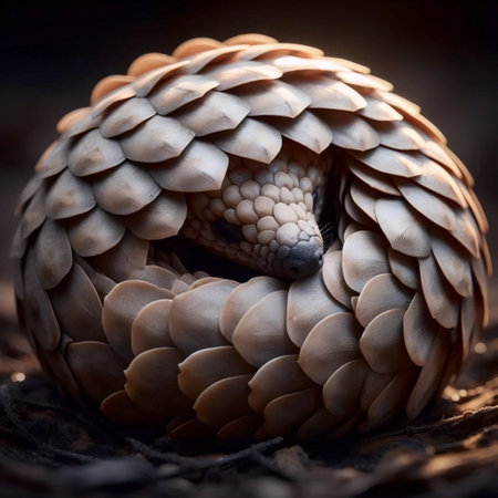 A pangolin curled defensively, Ai generated imageの写真素材