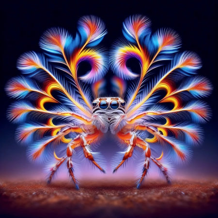 A peacock spider displaying, Ai generated imageの写真素材