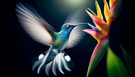 A hummingbird in mid-flight, Ai generated imageの写真素材
