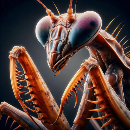 A praying mantis in hunting pose, Ai generated imageの写真素材