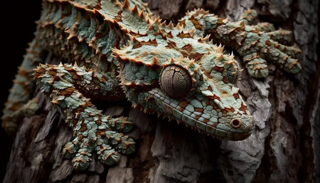 A leaf-tailed gecko camouflaged, Ai generated imageの写真素材