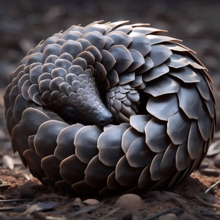 A pangolin curled defensivelyの写真素材