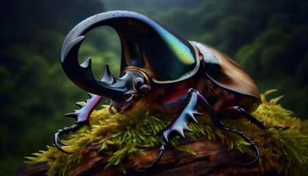 A Hercules beetle on a log, Ai generated image