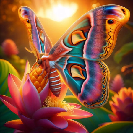 A sunset moth on a flower, Ai generated imageの写真素材