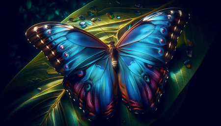 A rare blue morpho butterfly close-up, Ai generated imageの写真素材