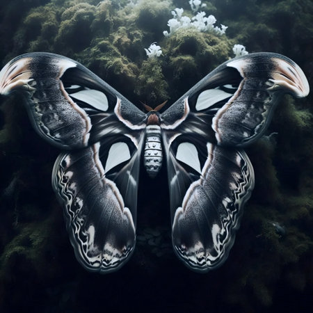 A black and white atlas moth, Ai generated image