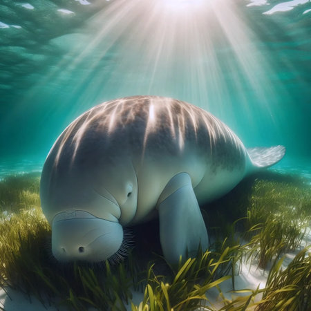 A dugong grazing, Ai generated imageの写真素材