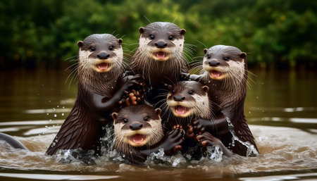A giant otter familyの写真素材