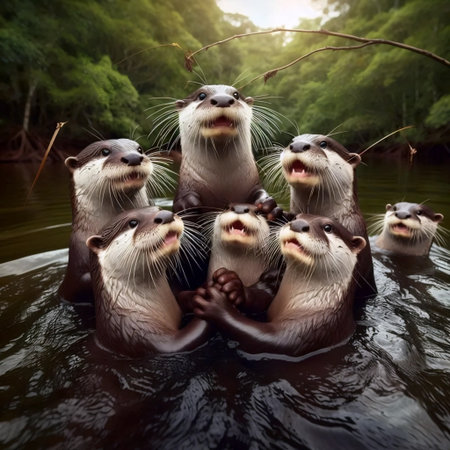 A giant otter family, Ai generated imageの写真素材