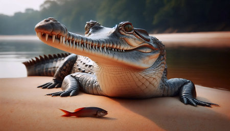 A crocodile in river, Ai generated imageの写真素材