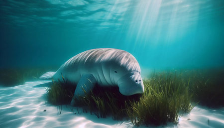 A dugong grazing, Ai generated imageの写真素材