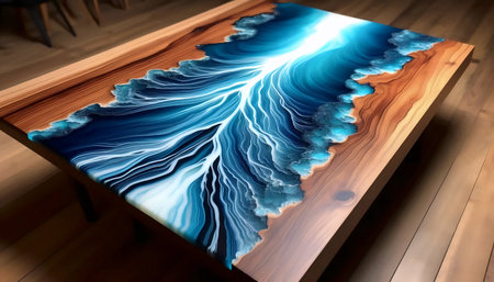 An epoxy resin river table, Ai generated imageの写真素材