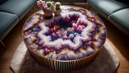 An epoxy resin geode table, Ai generated imageの写真素材