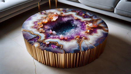 An epoxy resin geode table, Ai generated imageの写真素材