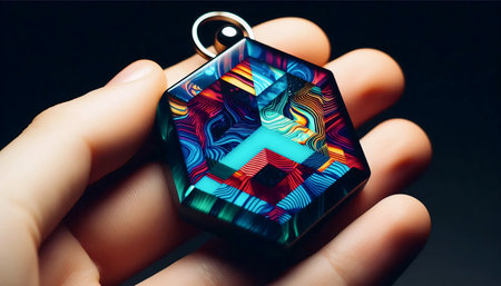 A resin keychain with geometric design, Ai generated imageの写真素材