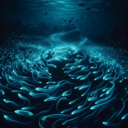 A shoal of flashlight fish, Ai generated image